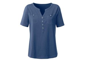 4063136617159 - Große Größen Shirt in Flammgarn-Struktur mit Zierknopfleiste jeansblau Gr40