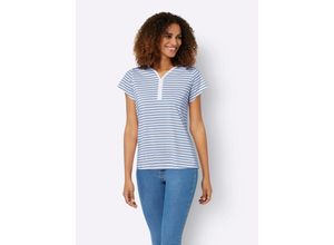 4063136617548 - Große Größen Ringelshirt mit V-Ausschnitt blau-offwhite Gr42