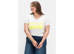 4063136629374 - Große Größen T-Shirt mit Neon-Frontdruck elastische Qualität weiß Gr40