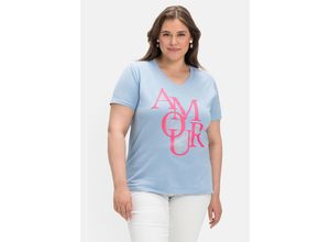 4063136629466 - Große Größen T-Shirt mit Neon-Frontprint elastische Qualität hellblau Gr48