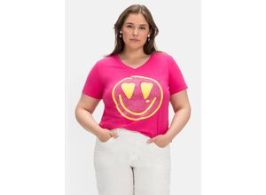 4063136629497 - Große Größen T-Shirt mit Neon-Frontprint elastische Qualität pink Gr46