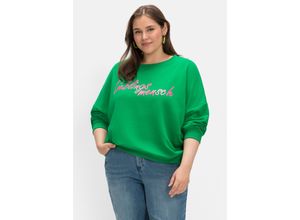 4063136629534 - Große Größen Sweatshirt mit Neon-Frontprint reine Baumwolle grün Gr42