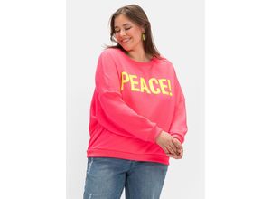 4063136629572 - Große Größen Sweatshirt mit Neon-Frontprint reine Baumwolle pink Gr40