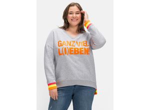 4063136629633 - Große Größen Sweatshirt mit Neonprint und Ringelbündchen grau Gr42