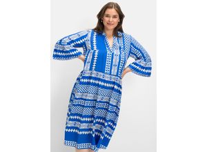 4063136629787 - Große Größen Maxikleid mit Ethnoprint und Volant blau gemustert Gr42