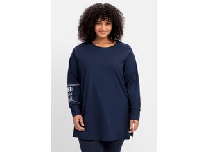 4063136633760 - Große Größen Sweatshirt aus Funktionsmaterial mit Ärmeldruck marine Gr40 42