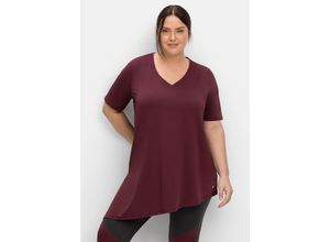 4063136634484 - Große Größen Funktionsshirt mit asymmetrischem Saum aubergine Gr40 42