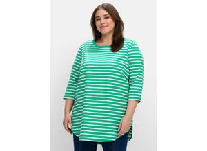 4063136636662 - Große Größen Longshirt in Oversized-Form mit Streifen blattgrün-weiß Gr40 42