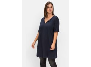 4063136637164 - Große Größen Longshirt mit geschlitztem Ausschnitt nachtblau Gr40 42