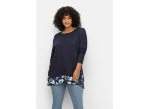 4063136637607 - Große Größen Longshirt mit floral bedruckten Einsätzen marine Gr40 42