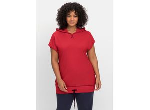 4063136640690 - Große Größen Relax-Kapuzenshirt mit Bindeband am Saum mohnrot Gr40 42