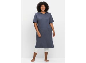 4063136640836 - Große Größen Relax-Shirtkleid mit Kängurutasche und Kapuze indigo Gr44 46