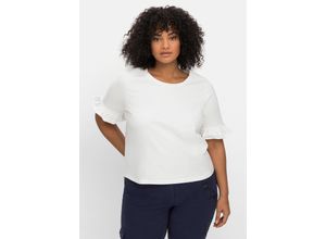 4063136651788 - Große Größen Kurzarmshirt mit Rüsche am Arm leicht transparent weiß Gr56 58