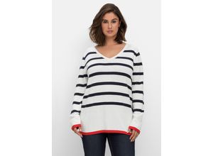 4063136657001 - Große Größen Pullover mit Streifen im Baumwollmix offwhite gestreift Gr44 46