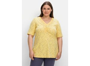 4063136657049 - Große Größen Shirt mit Minimal-Alloverdruck in leichter A-Linie gelb gemustert Gr40 42