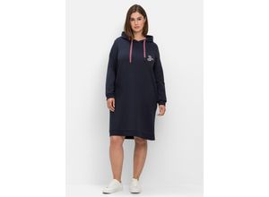 4063136657513 - Große Größen Kurzes Sweatkleid mit gefütterter Kapuze nachtblau Gr44