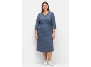 4063136657711 - Große Größen Jerseykleid in Wickeloptik mit Minimalprint nachtblau gemustert Gr44