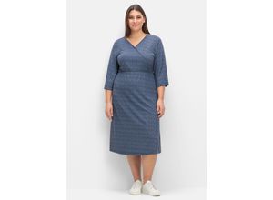 4063136657766 - Große Größen Jerseykleid in Wickeloptik mit Minimalprint nachtblau gemustert Gr54