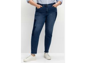 4063136666102 - Große Größen Skinny Jeans in Patch-Optik mit offenem Saum blue Denim Gr40