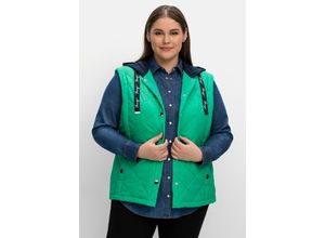 4063136676460 - Große Größen Taillierte Steppweste mit Sweat-Kapuze blattgrün Gr46