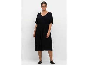 4063136676651 - Große Größen Midikleid mit gesmokter Taille aus Viskosejersey schwarz Gr40