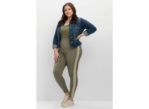 4063136676903 - Große Größen Leggings mit seitlichem Galonstreifen khaki Gr40