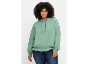 4063136682133 - Große Größen Sweatshirt mit Kapuze und Rüsche am Saum salbeigrün Gr40 42