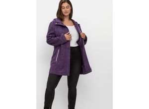 4063136695324 - Große Größen Lange melierte Strickfleecejacke mit Kapuze lavendel meliert Gr44