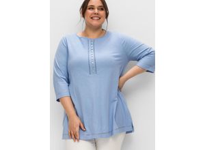 4063136709762 - Große Größen Shirt mit 3 4-Arm und Knopfleiste aus Flammgarn mittelblau Gr48 50