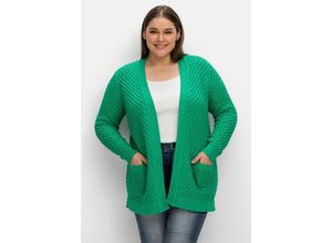 4063136710317 - Große Größen Strickjacke in Wabenstruktur in leichter A-Linie blattgrün Gr48 50