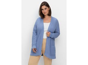 4063136710348 - Große Größen Strickjacke in Wabenstruktur in leichter A-Linie mittelblau Gr40 42