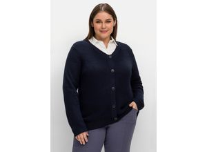 4063136710614 - Große Größen Strickjacke mit dezentem Ajourstrick-Einsatz nachtblau Gr48 50