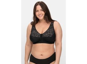 4063136723287 - Große Größen BH ohne Bügel mit floraler Spitze Vorderverschluss schwarz Gr100F
