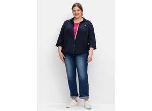 4063136724116 - Große Größen Hemdbluse mit 3 4-Arm und Saum-Tunnelzug nachtblau Gr56