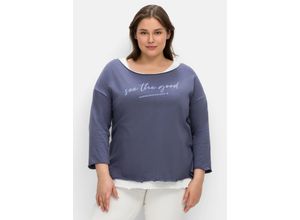 4063136724314 - Große Größen Shirt mit Top im Layerlook mit Flammgarn indigo Gr42