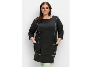 4063136725083 - Große Größen Relax-Shirtkleid mit Kontrastnähten und Saumbund anthrazit meliert Gr40 42