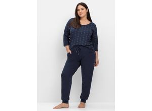 4063136726080 - Große Größen Pyjama-Set aus 3 4-Arm-Shirt und Hose marine bedruckt Gr40 42