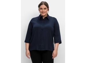 4063136729166 - Große Größen Hemdbluse in Satinoptik mit 3 4-Arm nachtblau Gr40