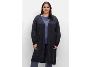 4063136730056 - Große Größen Longstrickjacke mit kleiner Stickerei am Ärmel nachtblau meliert Gr40 42