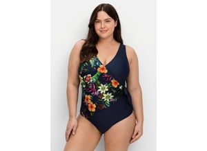 4063136732258 - Große Größen Badeanzug in Wickeloptik mit Shaping-Effekt marine gemustert Gr50F