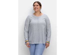 4063136734276 - Große Größen Langarmshirt in A-Linie mit Minimal-Alloverdruck mittelblau bedruckt Gr56 58