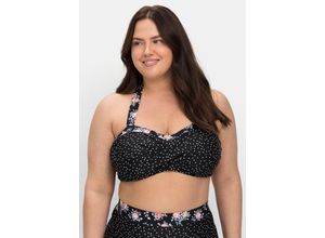 4063136736331 - Große Größen Bikinioberteil in Wickeloptik mit Neckholder-Träger schwarz gepunktet Gr40E