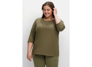 4063136743193 - Große Größen Shirt mit kurzer Knopfleiste und 3 4-Arm khaki Gr40 42