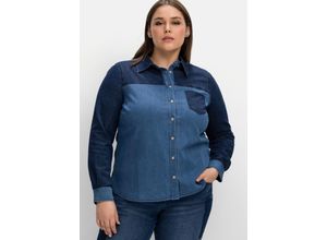 4063136743247 - Große Größen Jeansbluse im Colourblocking leicht tailliert blue Denim Gr40