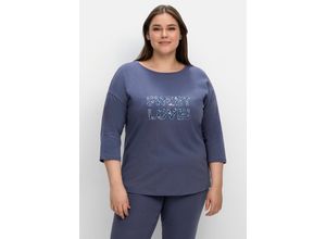 4063136744060 - Große Größen Shirt mit 3 4-Arm im Raglanschnitt und Frontdruck indigo bedruckt Gr48 50