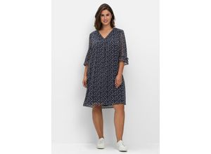 4063136745319 - Große Größen Chiffonkleid im Hängerchen-Stil mit Millefleursprint nachtblau gemustert Gr40