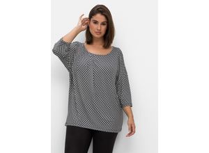 4063136757497 - Große Größen Shirt mit grafischem Druck und 3 4-Arm schwarz-weiß Gr40 42