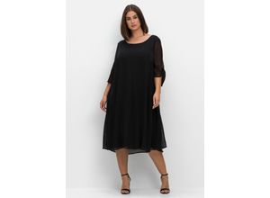 4063136759132 - Große Größen Chiffonkleid mit 3 4-Ärmeln in Midilänge schwarz Gr40