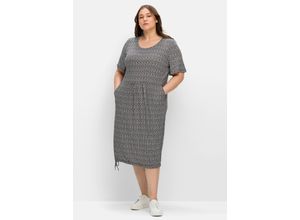 4063136759583 - Große Größen Jerseykleid mit Minimalprint und Saum-Tunnelzug schwarz gemustert Gr48