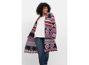 4063136765522 - Große Größen Longstrickjacke im Boho-Stil mit Schalkragen marine gemustert Gr48 50